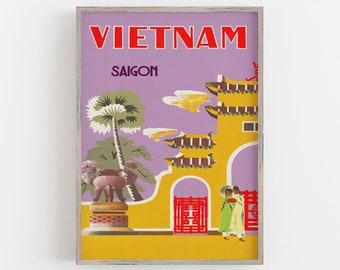 Vietnam Wall Art, Vintage Wall Art, Asian Wall Art, Retro Wall Art, Colorful Travel Print, DIGITAL DOWNLOAD, PRINTABLE Art, Large Wall Art