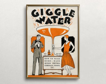 Giggle Water, Bar Cart Decor, Vintage Wall Art, Martini Wall Art, Bar Wall Decor, Digital DOWNLOAD, Printable Wall Art