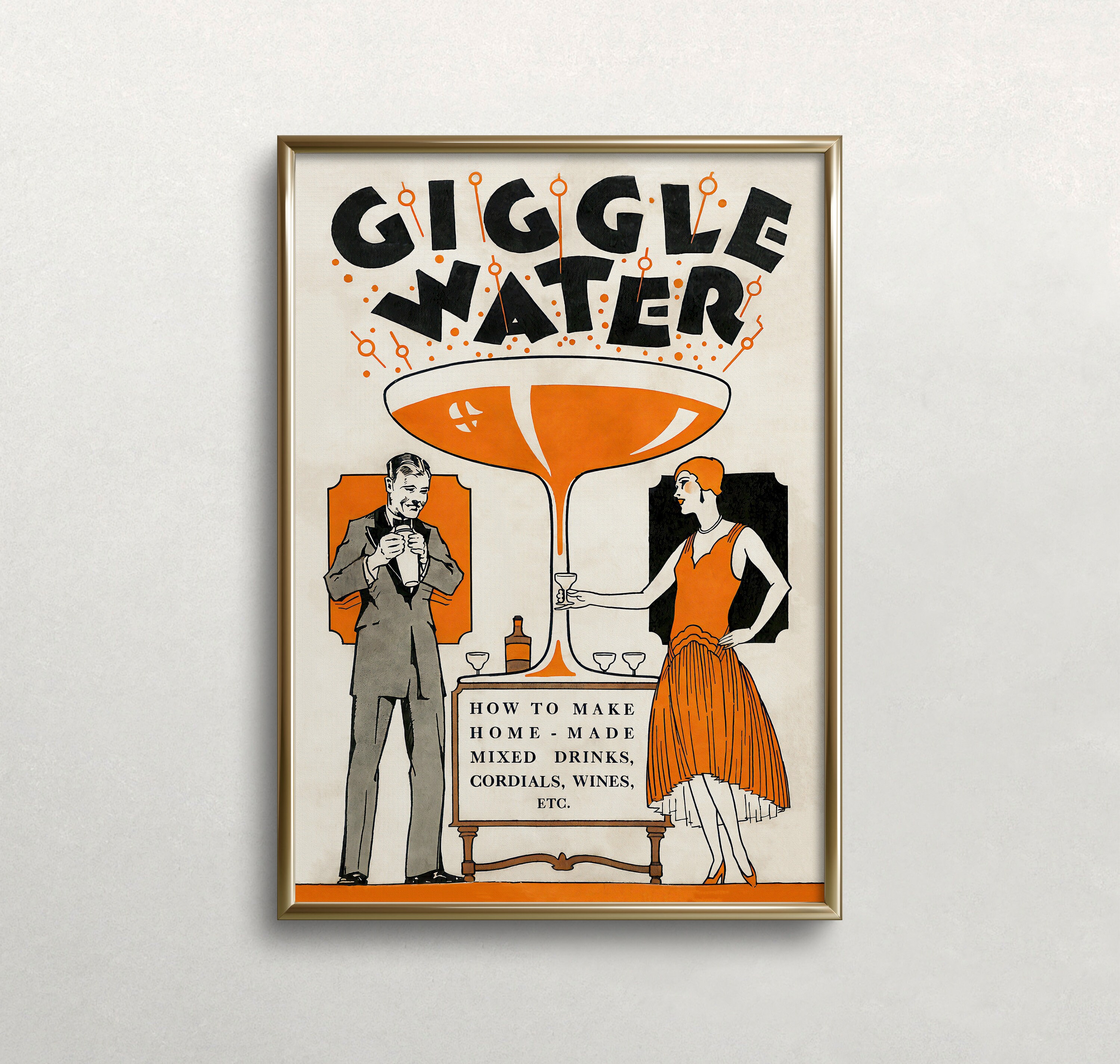 カクテルのポップアートjh6 Giggle Water Martini Art Print: Vintage Bar Cart Decor (digital