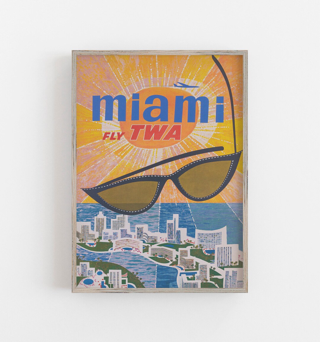 Miami Wall Art, Mid Century Modern, Miami Travel Poster, Vintage Wall