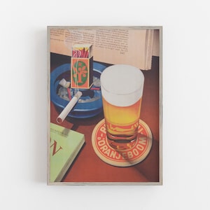 Arte de parede de cerveja, cerveja e cigarro, decoração de parede de bar, arte de parede vintage, arte de parede de bebidas, pôster de cerveja vintage, DOWNLOAD DIGITAL, arte para impressão