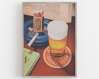 Bier Wandkunst, Bier und Zigarette, Bar Wanddekor, Vintage Wandkunst, Getränke Wandkunst, Vintage Bier Poster, DIGITALER DOWNLOAD, druckbare Kunst