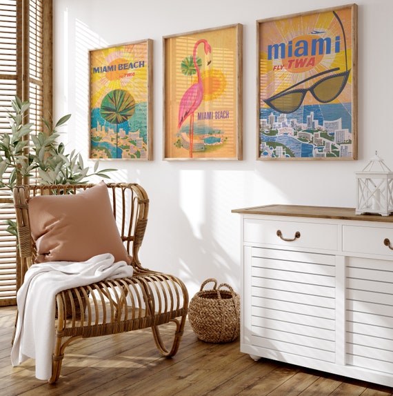 Miami Travel Poster Set: Vintage Retro Wall Art (digital Download