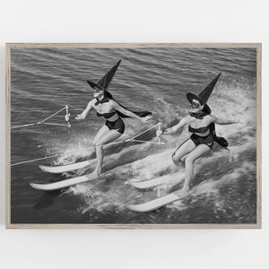 Waterskiing Witches, Halloween Wall Art, Black and White Art, Vintage Wall Art, Funny Wall Art, DIGITAL DOWNLOAD, PRINTABLE Art, Large Art
