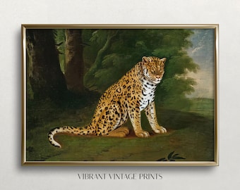 Vintage Leopard Art Print: Moody Dark Academia Decor (Digital Download)