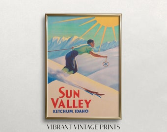 Póster de esquí de Sun Valley, Idaho: Arte invernal vintage (descarga digital)