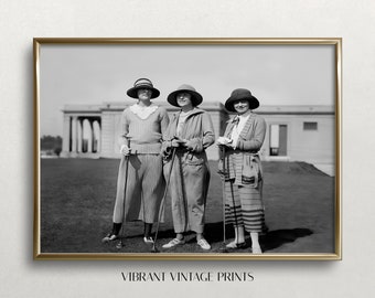 Impresión vintage de golfistas: Arte mural en blanco y negro (descarga digital)