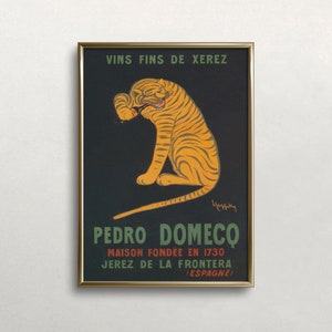 Sztuka ścienna z tygrysem, sztuka ścienna w stylu vintage, dekoracja wózka barowego, sztuka ścienna z winem, sztuka vintage z tygrysem, sztuka plakatu w stylu vintage, POBIERANIE CYFROWE, sztuka ścienna do druku