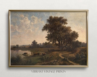 Vintage Landscape Art Print: 19th Century Pastoral Scene (Digital Download)