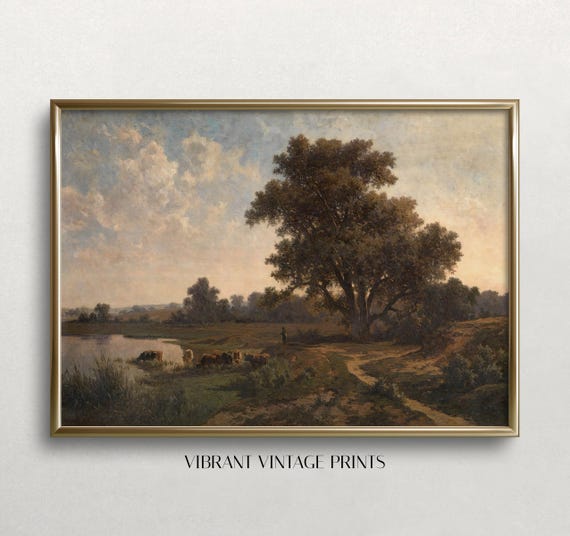Vintage Landscape Art Print: 19th Century Pastoral Scene (Digital Download)