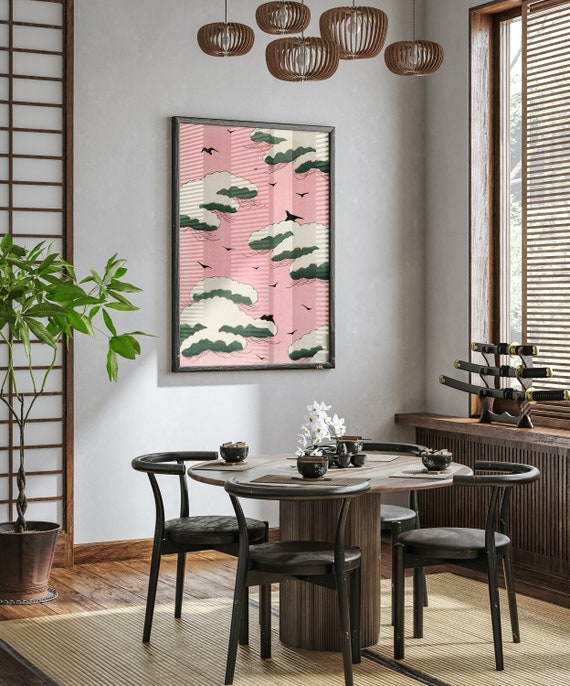 Pink Sky Wall Art, Japanese Wall Art, Vintage Wall Art