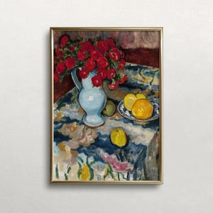 Vintage Red Carnations Painting: Antique Botanical Art (Digital Download)