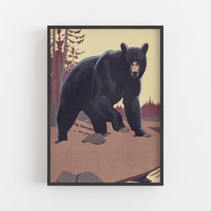 Bear Wall Art, Vintage Wall Art, Black Bear Print, Animal Wall Art, Muted Neutral Colors, Wildlife Art, DIGITAL DOWNLOAD, PRINTABLE Wall Art