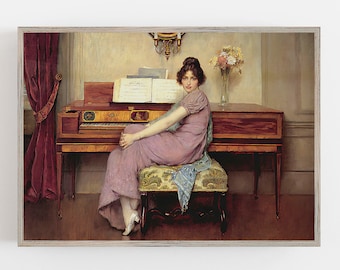 Vintage Piano Player Portrait: 19th Century Music Room Art (Printable)