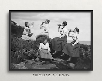 Victorian Women Drinking Beer Print: Funny Black and White Vintage Art (Digital Download)