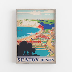 England Wall Art, Seaton Devon Print, Vintage Wall Art, United Kingdom Art, Travel Print, DIGITAL DOWNLOAD, PRINTABLE Wall Art