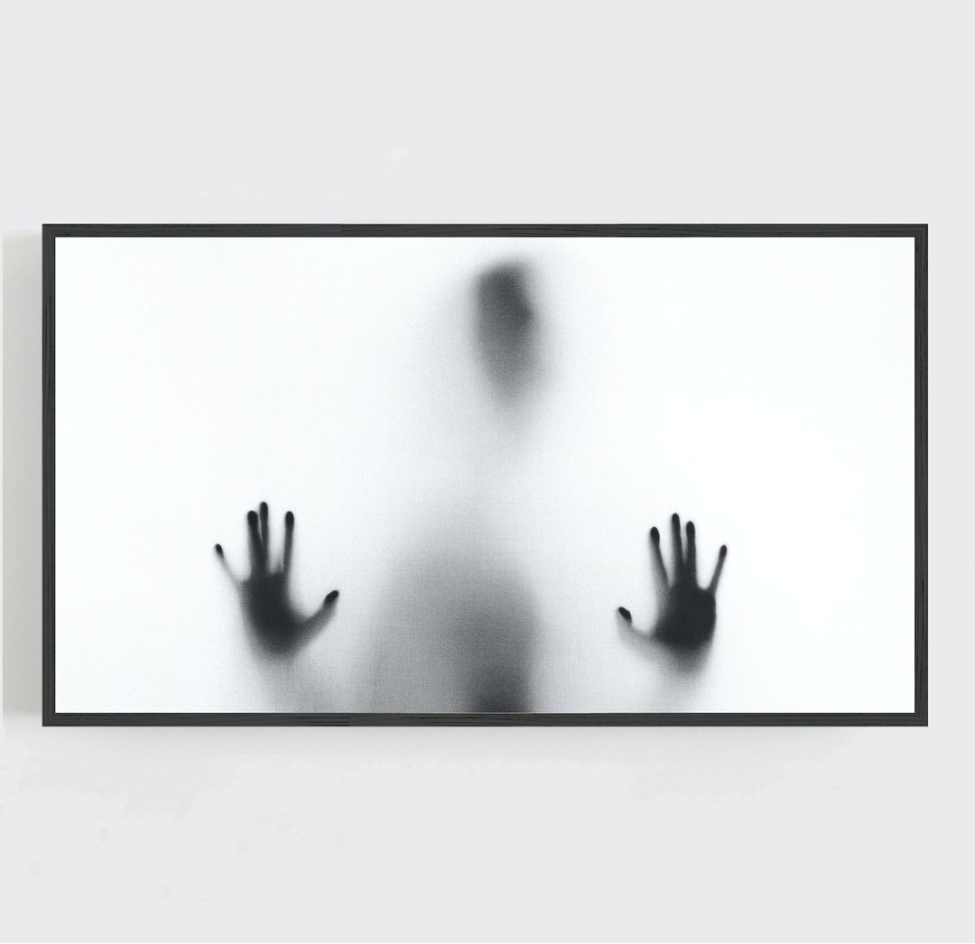 Halloween Frame TV Art, Black and White Art, Hands at Window, Scary