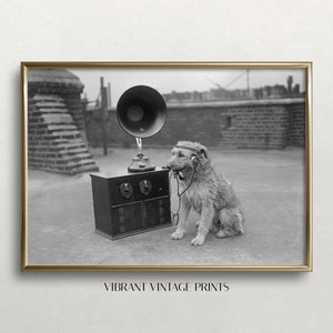 Funny Dog Art Print: Vintage Dog with Headphones (Digital Download)
