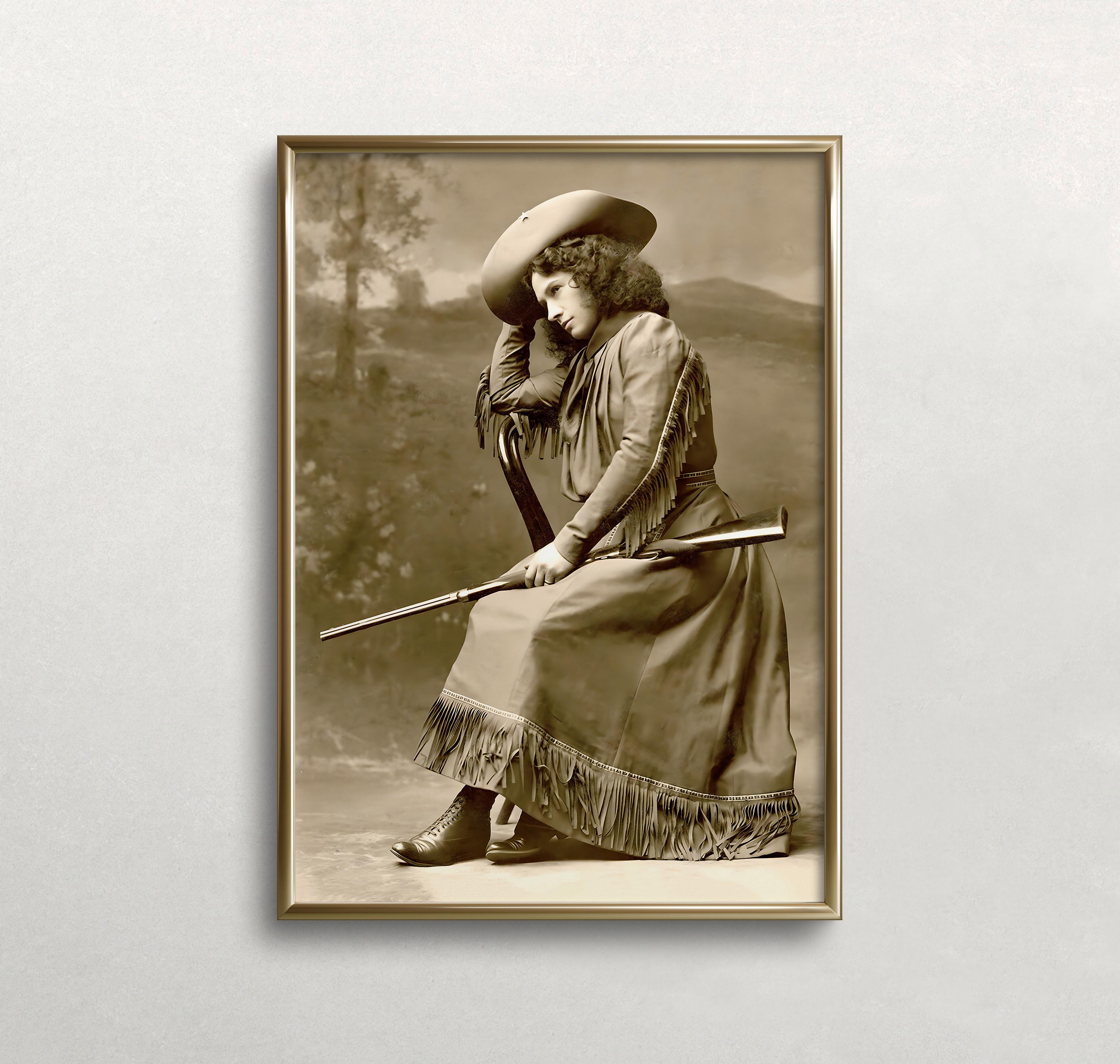 Annie Oakley Sepia Print: Vintage Cowgirl With Rifle (digital