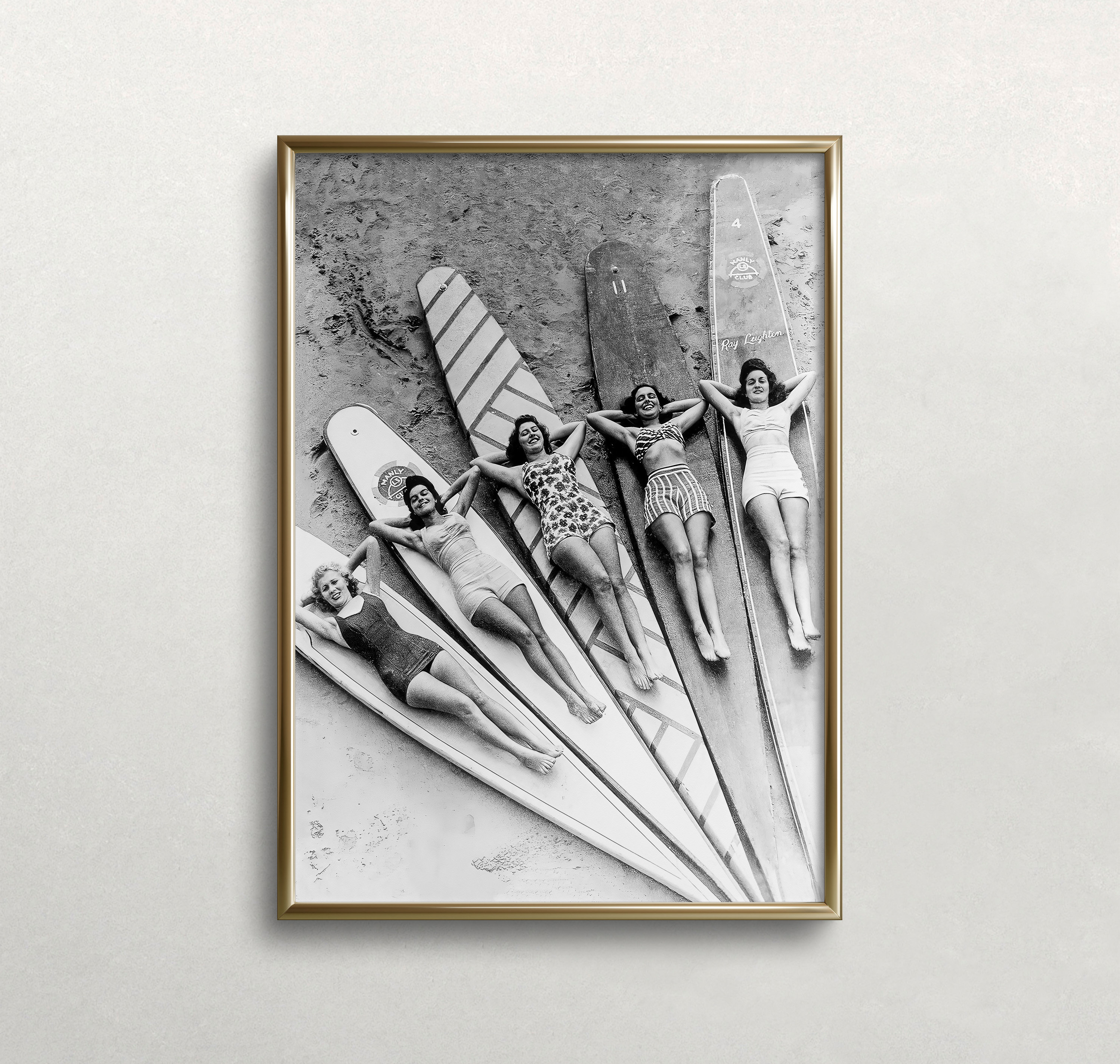 Vintage Surfer Girls Print: Black and White Beach Wall Art (Digital Download)