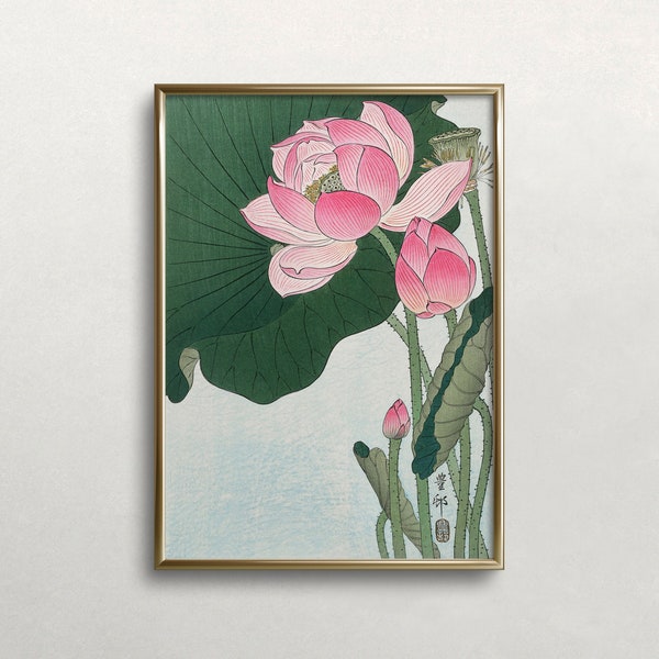 Lotus Flowers  | Vintage Wall Art | Japanese Wall Art | Pink Flowers Art | Antique Wall Decor | Digital DOWNLOAD | PRINTABLE Wall Art #389