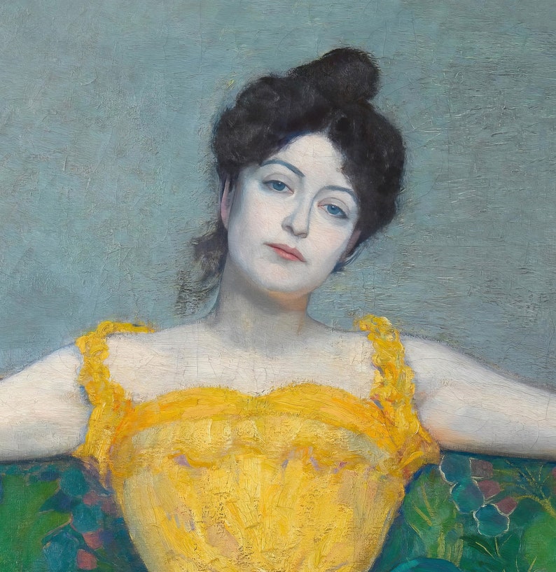 Vintage Woman in Yellow Dress Art Print: Antique Portrait (digital ...