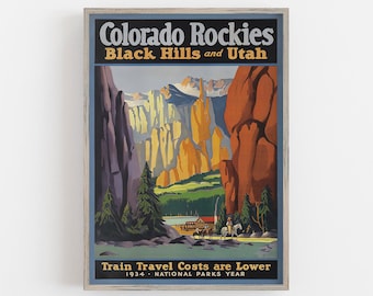 Vintage Colorado Rockies Travel Poster, Colorful Wall Art (Digital Download)
