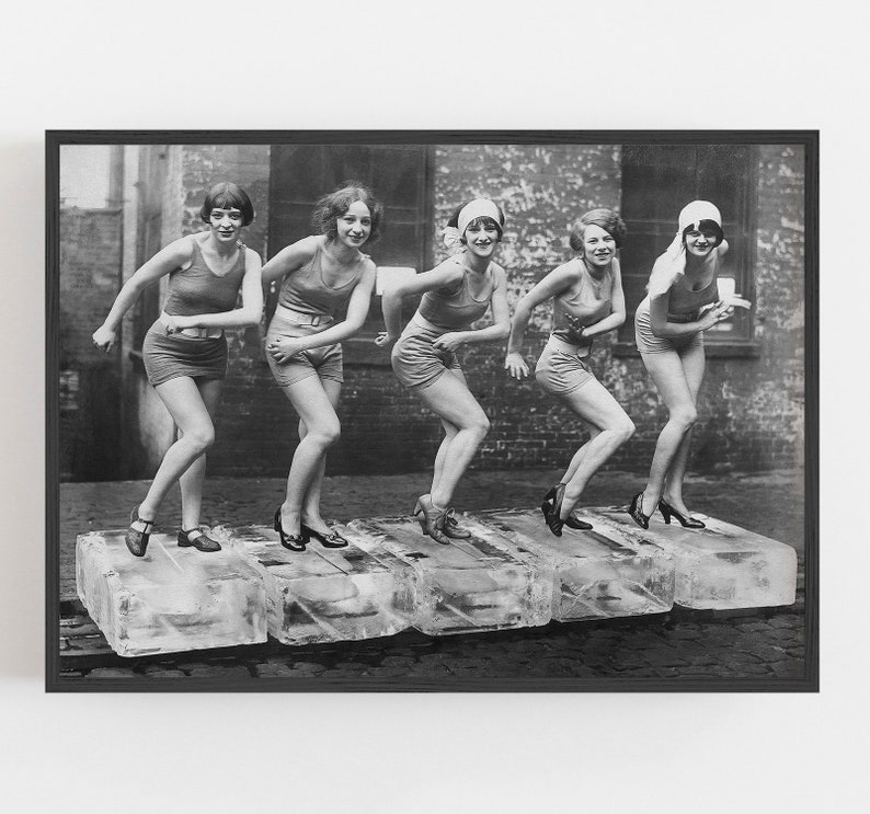 Women Dancing on Ice Blocks Black and White Art Prohibition - Etsy