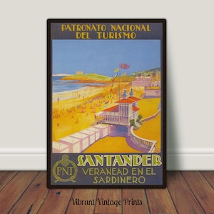 Santander Hiszpania Druk, Sztuka ścienna na plaży, Sztuka ścienna w stylu vintage, Sztuka ścienna z Hiszpanii, Druk z Hiszpanii, POBIERANIE CYFROWE, Sztuka ścienna do druku, Duża sztuka ścienna