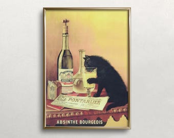Absinthe Cat Print: Vintage Bar Wall Decor, Printable Wall Art (Digital Download)
