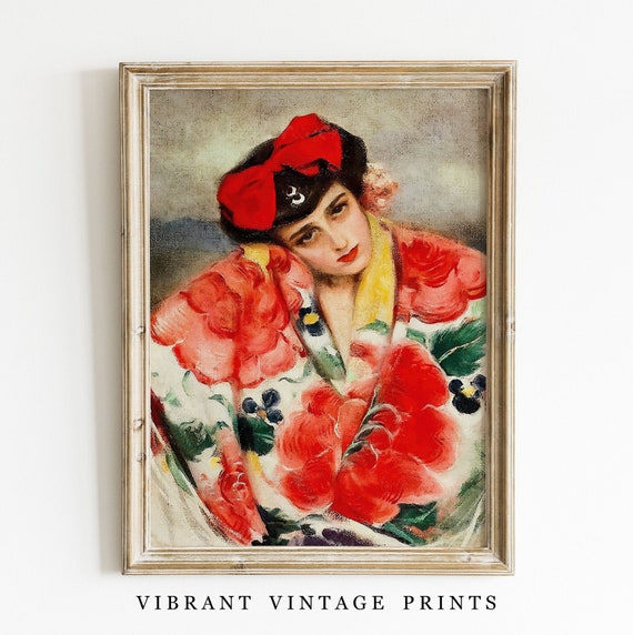 Vintage Woman Portrait Art: Floral Caftan, Early 1900s (Digital Download)