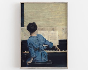 Woman at the Piano | Vintage Wall Art | Woman Portrait | Music Wall Art | Muted Neutral Colors |Antique Wall Decor | PRINTABLE Wall Art #197