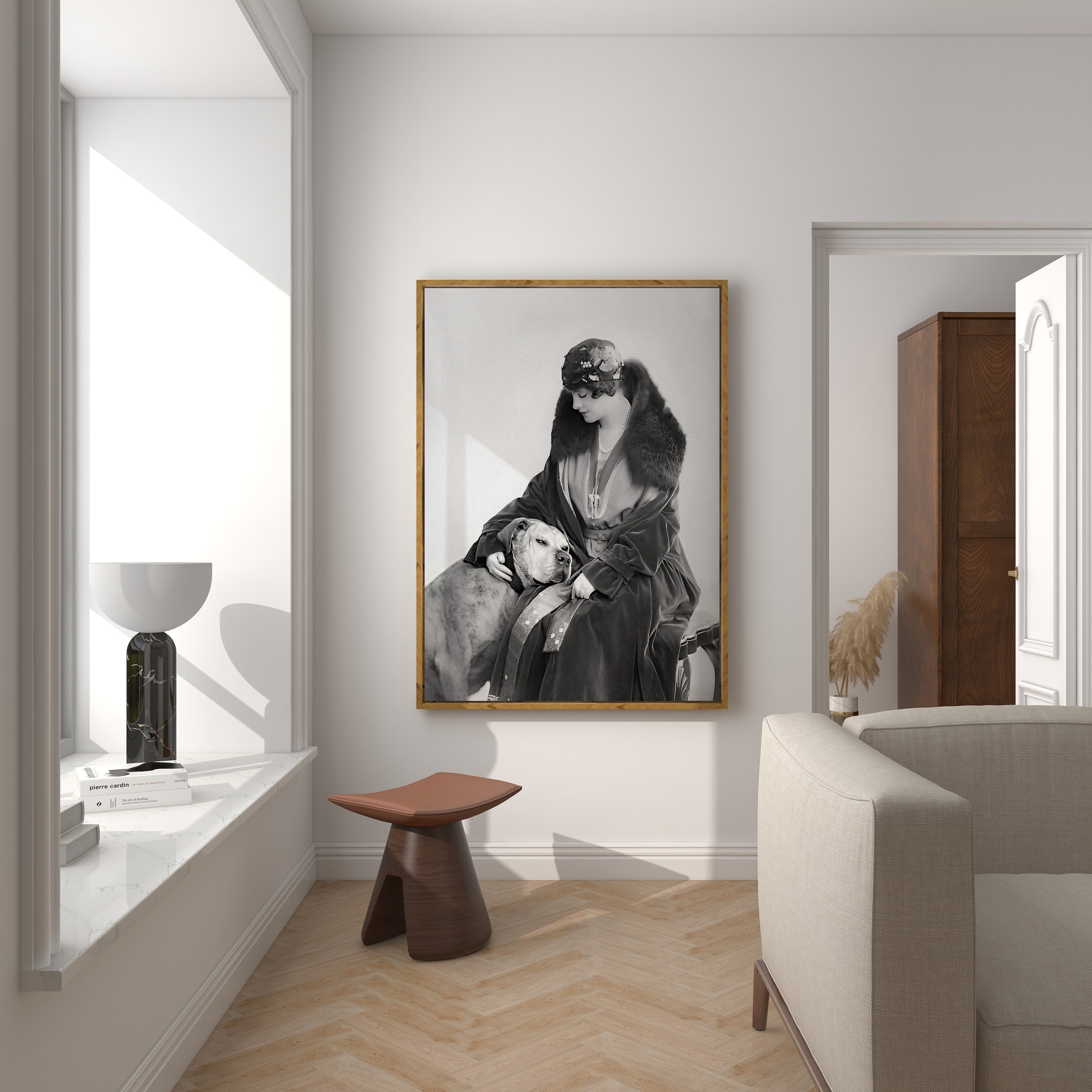 Lady and Her Dog, Black and White Art, Woman Portrait, Vintage Wall Art ...