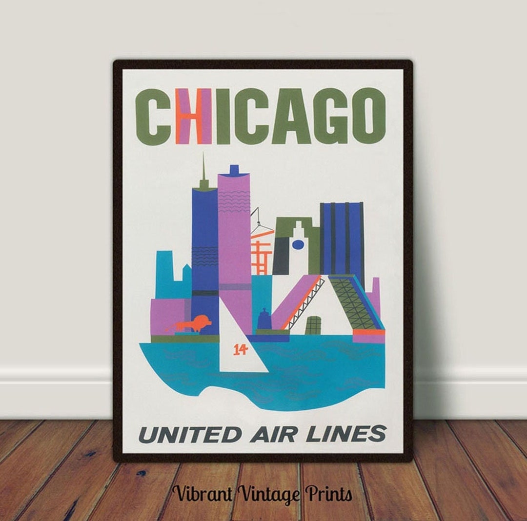 Chicago Wall Art, Vintage Chicago Art, Retro Wall Decor, Vintage Travel Poster Art, DIGITAL