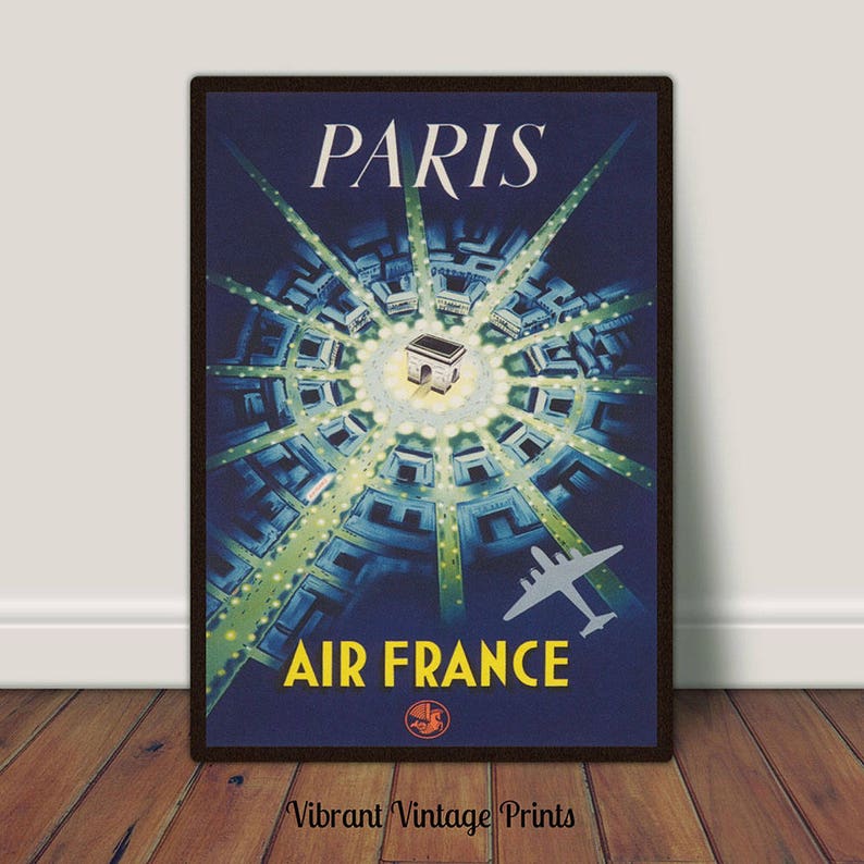 Paris France French Arc de Triomphe Vintage Airline Travel Advertisement Poster
