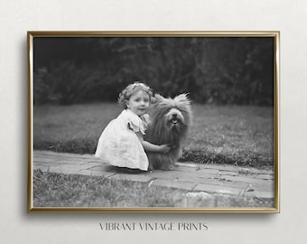 Little Girl and Dog, Black and White Art, Vintage Wall Art, Scottish Terrier Art, Funny Wall Art, DIGITAL DOWNLOAD, PRINTABLE Wall Art