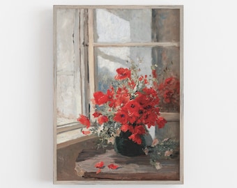 Red Poppies Vintage Art Print: 19th Century Floral Painting (Digital Download)