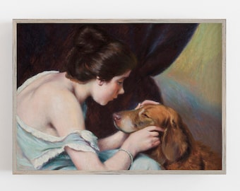 Woman and Dog Print | Vintage Wall Art | Best Friend | Dog Wall Art  | Woman Portrait | Antique Wall Decor | PRINTABLE Art #205