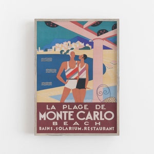 Monte Carlo Print, Vintage Poster Art, Art Deco Decor, Summer Wall Art, Vintage Travel Art Colorful Art DIGITAL DOWNLOAD, PRINTABLE Wall Art