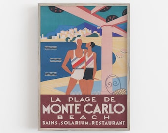 Monte Carlo Vintage Travel Poster, Art Deco Print (Digital Download)