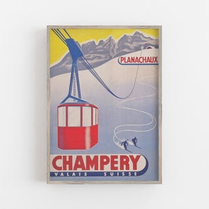 Champéry Switzerland Print, Vintage Ski Poster, Switzerland Wall Art, Red Tram Ski Lift, DIGITAL DOWNLOAD, PRINTABLE Wall Art Large Wall Art