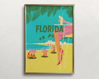 Florida Beach Vintage Travel Poster: Retro Summer Art (Digital Download)