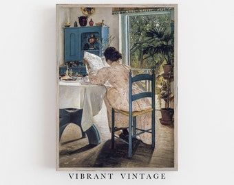 Woman Reading | Woman Portrait | Vintage Wall Art | Farmhouse Kitchen Decor | Muted Neutral Colors | Digital DOWNLOAD | PRINTABLE Art #174