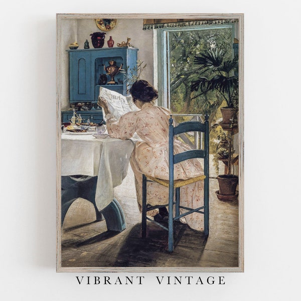 Mujer leyendo / Retrato de mujer / Arte de pared vintage / Decoración de cocina de granja / Colores neutros apagados / DESCARGA digital / Arte IMPRIMIBLE #174