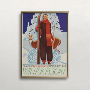 Vintage Ski Poster, Winter Wall Art, Vintage Wall Art, Art Deco Decor, Winter Wall Decor, DIGITAL DOWNLOAD, PRINTABLE Wall Art