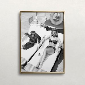 Impression chimpanzé baigneur : photo vintage amusante (téléchargement numérique)