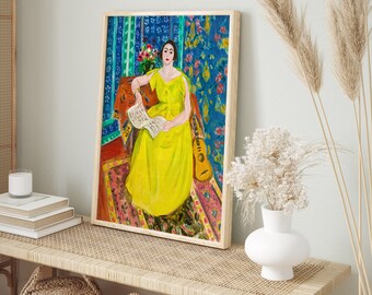 Matisse マチス 黄色いドレスの女性- 挿画集『ポートレイト』リトグラフ Matisse Print | Lady in Yellow Dress, Vintage Portrait (digital