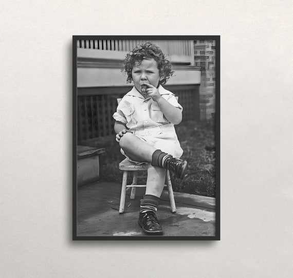 Boy Smoking Cigar, Black and White Art, Vintage Wall Art, Funny Wall Art, Old Photo, Weird Wall Art, DIGITAL DOWNLOAD, PRINTABLE Wall Art