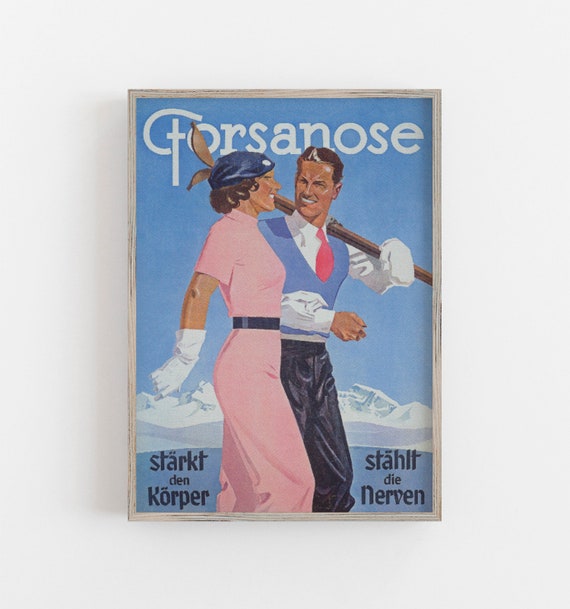 Vintage Switzerland Ski Poster, Romantic Winter Wall Art (Digital Download)