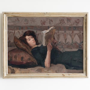 Ein Buch lesen | Vintage Wand Kunst | Lesende Frau | Vintage Frau Kunst | Gedämpfte neutrale Farben | Frauenportrait | DRUCKBARE Wand Kunst #11